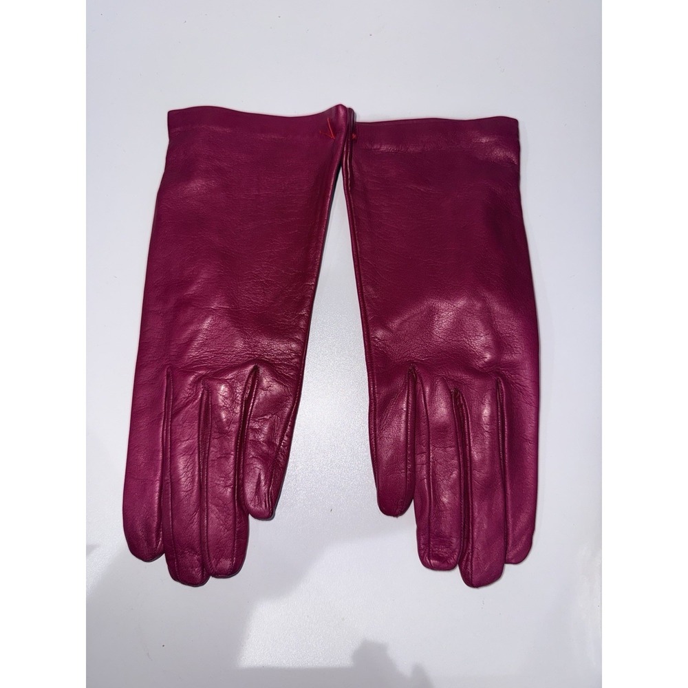 Leather Gloves Hot Pink Vintage Italian Made‎ Gloves 100% Silk Lining Sz 7.5 1
